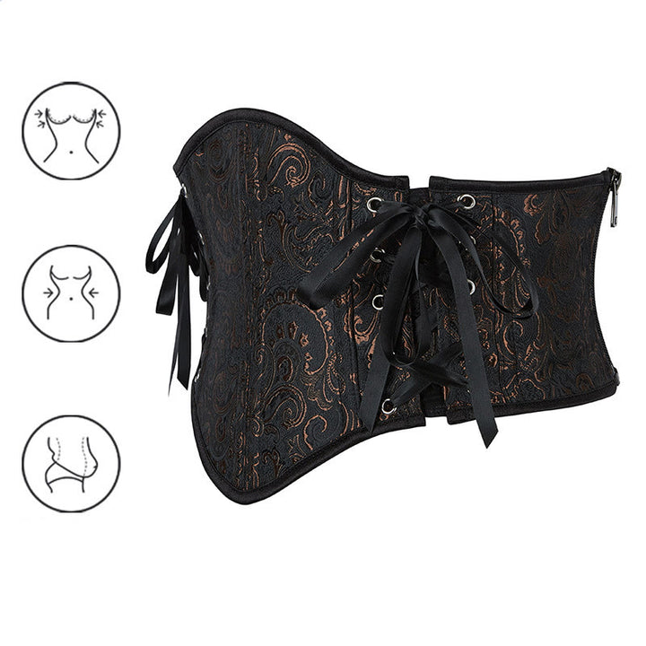 Women Retro Jacquard Waist Shaper 13 Bones Steel Boned Corset Tightening Hourglass Body Shapewear - image 3