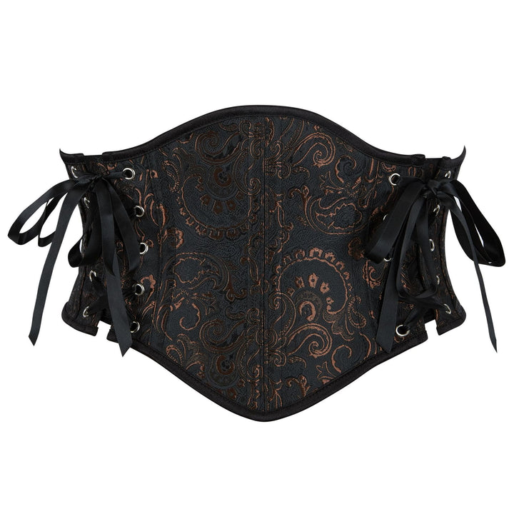 Women Retro Jacquard Waist Shaper 13 Bones Steel Boned Corset Tightening Hourglass Body Shapewear - Black - 2XL - image 1