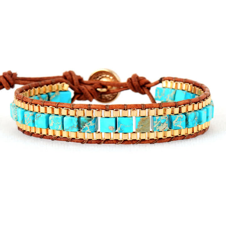 Modern Southwestern Style Square Turquoise Beaded Bracelet - image 2