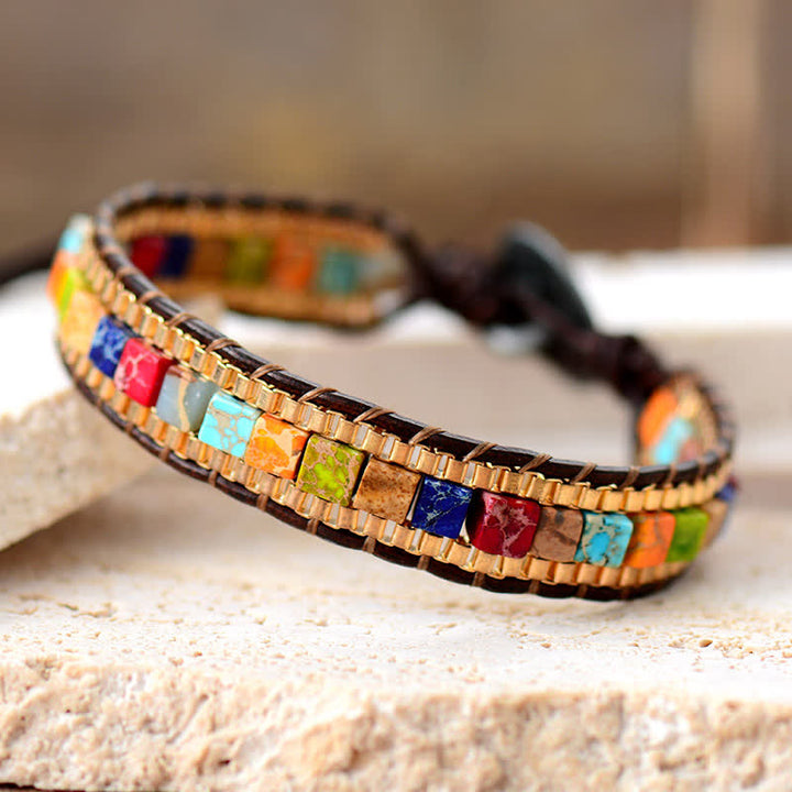 Modern Southwestern Style Square Turquoise Beaded Bracelet - Multicolor - image 4