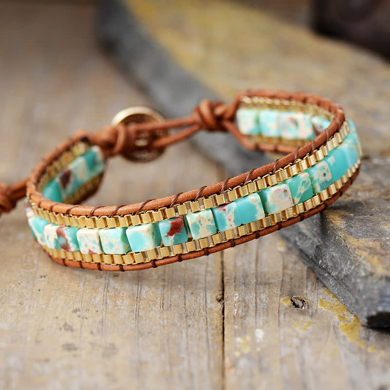 Modern Southwestern Style Square Turquoise Beaded Bracelet - Light Turquoise - image 6
