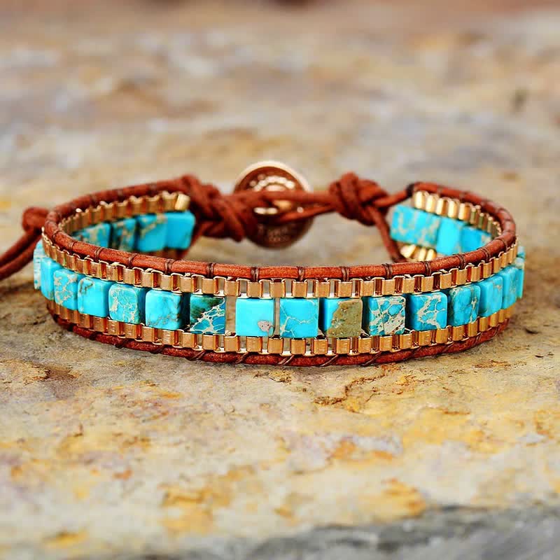 Modern Southwestern Style Square Turquoise Beaded Bracelet - image 3