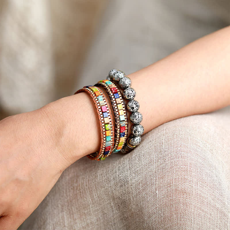 Modern Southwestern Style Square Turquoise Beaded Bracelet - image 1