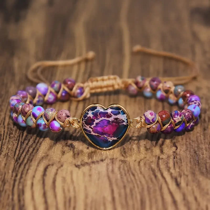 Heart Natural Stone Macrame Adjustable Love Bracelet - Purple & Blue - image 7