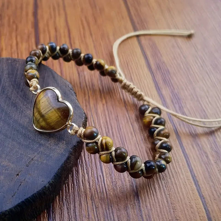 Heart Natural Stone Macrame Adjustable Love Bracelet - Brown - image 11