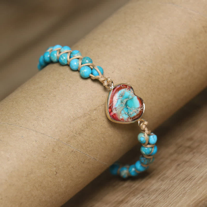 Heart Natural Stone Macrame Adjustable Love Bracelet - image 2