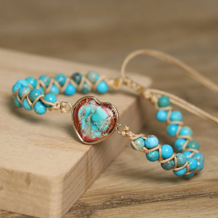 Heart Natural Stone Macrame Adjustable Love Bracelet - image 1
