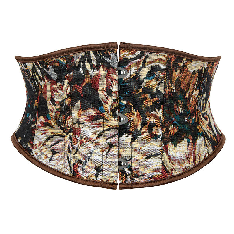 Retro Floral Jacquard Short Corset Fashion Outerwear for Daily & Party - Khaki - 2XL - image 1