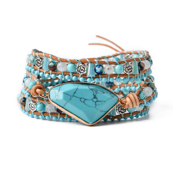 Triangular Turquoise Statement Multi-Wrap Leather Bracelet - image 4