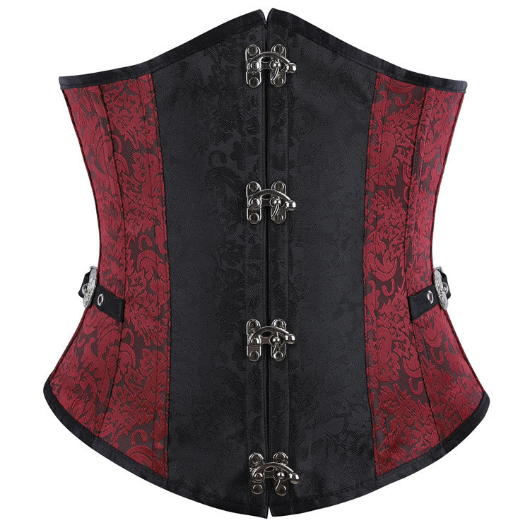 Women Gothic Jacquard Corset Waist Cincher Body Shaper - Black Red - 2XL - image 2