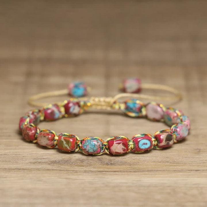 Colorful Turquoise Emperor Stone Adjustable Braided Rope Bracelet - Red & Turquoise - image 18