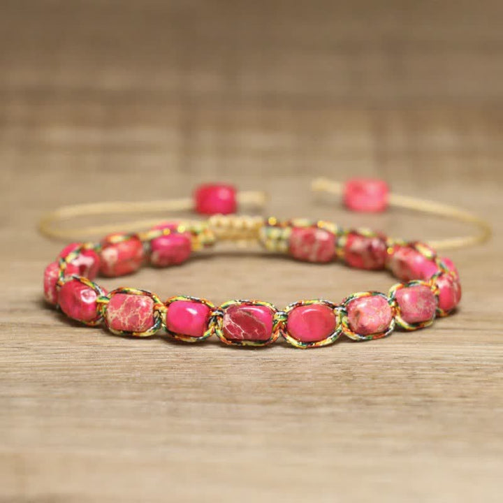 Colorful Turquoise Emperor Stone Adjustable Braided Rope Bracelet - Red - image 10