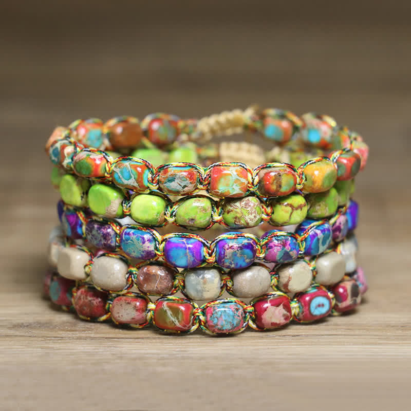 Colorful Turquoise Emperor Stone Adjustable Braided Rope Bracelet - image 3
