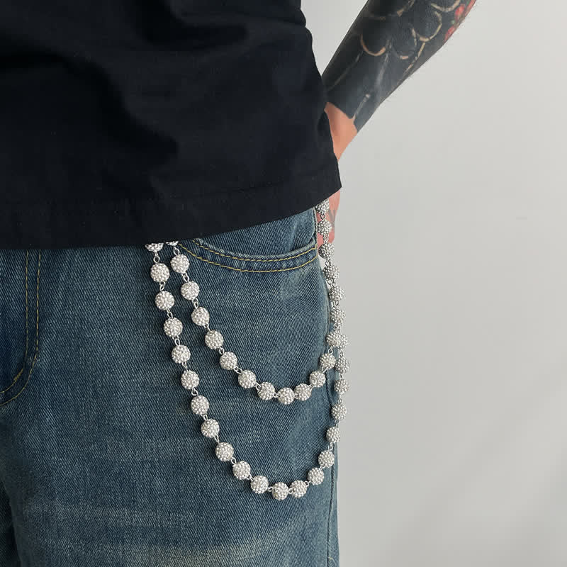 Iced Bling Ball Double Layer Diamond Pant Chain - White - image 0