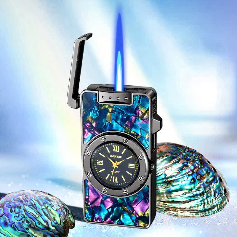 Time Flame Colorful Shells Butane Lighter With Clock - Deep-Sea - Ice Black - image 15