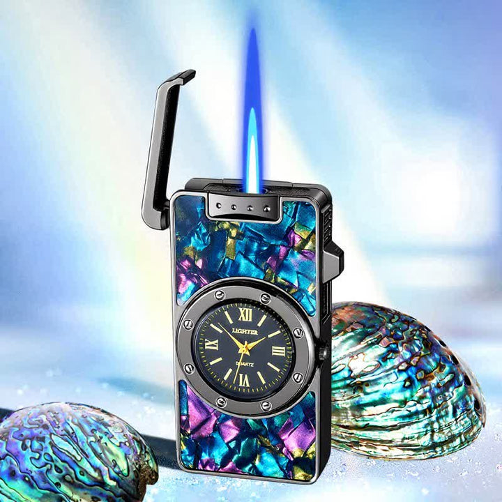 Time Flame Colorful Shells Butane Lighter With Clock - Deep-Sea - Ice Black - image 15