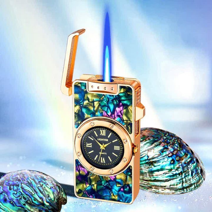 Time Flame Colorful Shells Butane Lighter With Clock - Deep-Sea - Gold - image 12