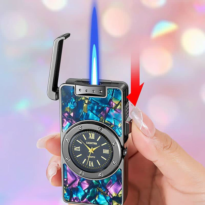 Time Flame Colorful Shells Butane Lighter With Clock - image 2