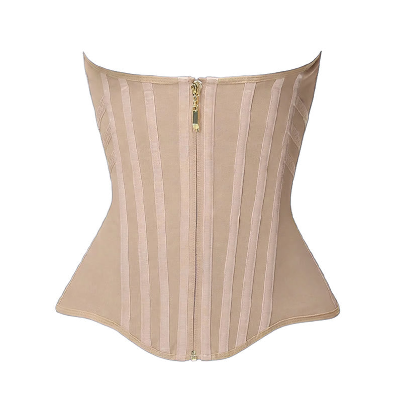 Women Glossy PU Polyester Corset Waist Trainer  Hourglass Slimming Cincher - Nude - 3XL - image 1