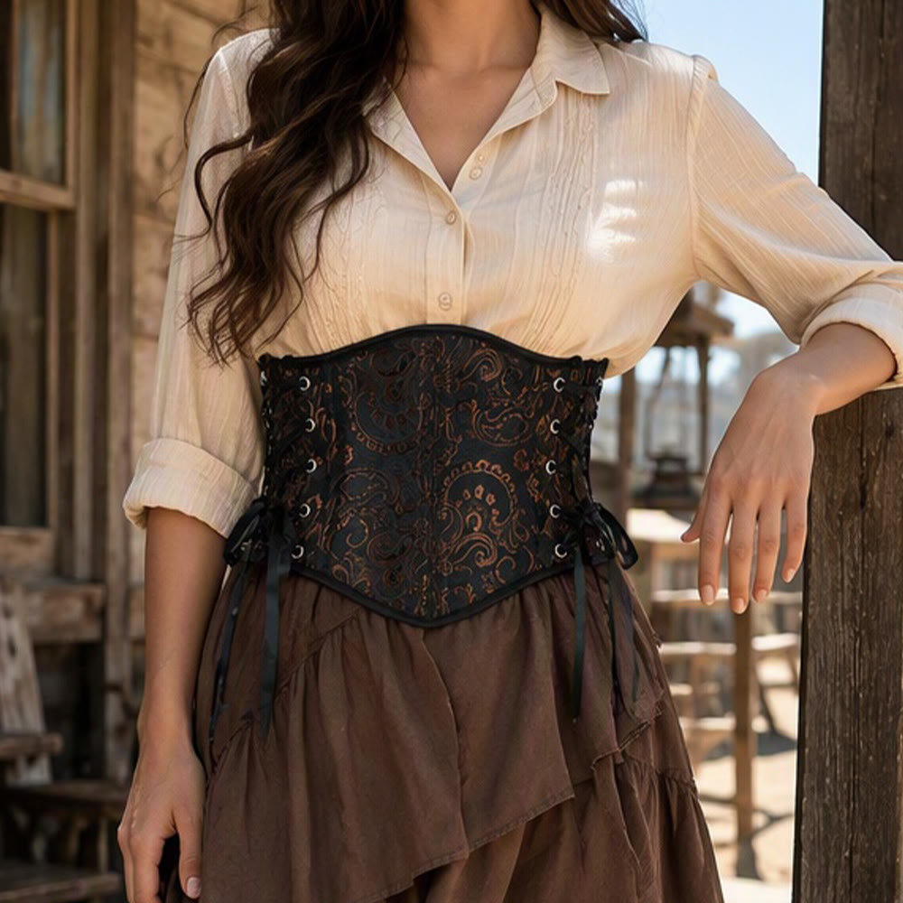 Women Retro Jacquard Waist Shaper 13 Bones Steel Boned Corset Tightening Hourglass Body Shapewear - image 0