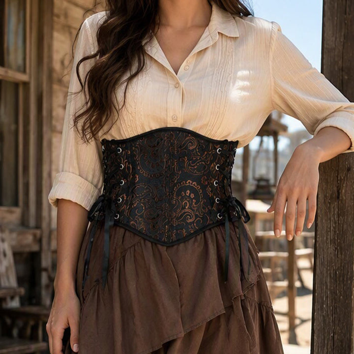 Women Retro Jacquard Waist Shaper 13 Bones Steel Boned Corset Tightening Hourglass Body Shapewear - image 0