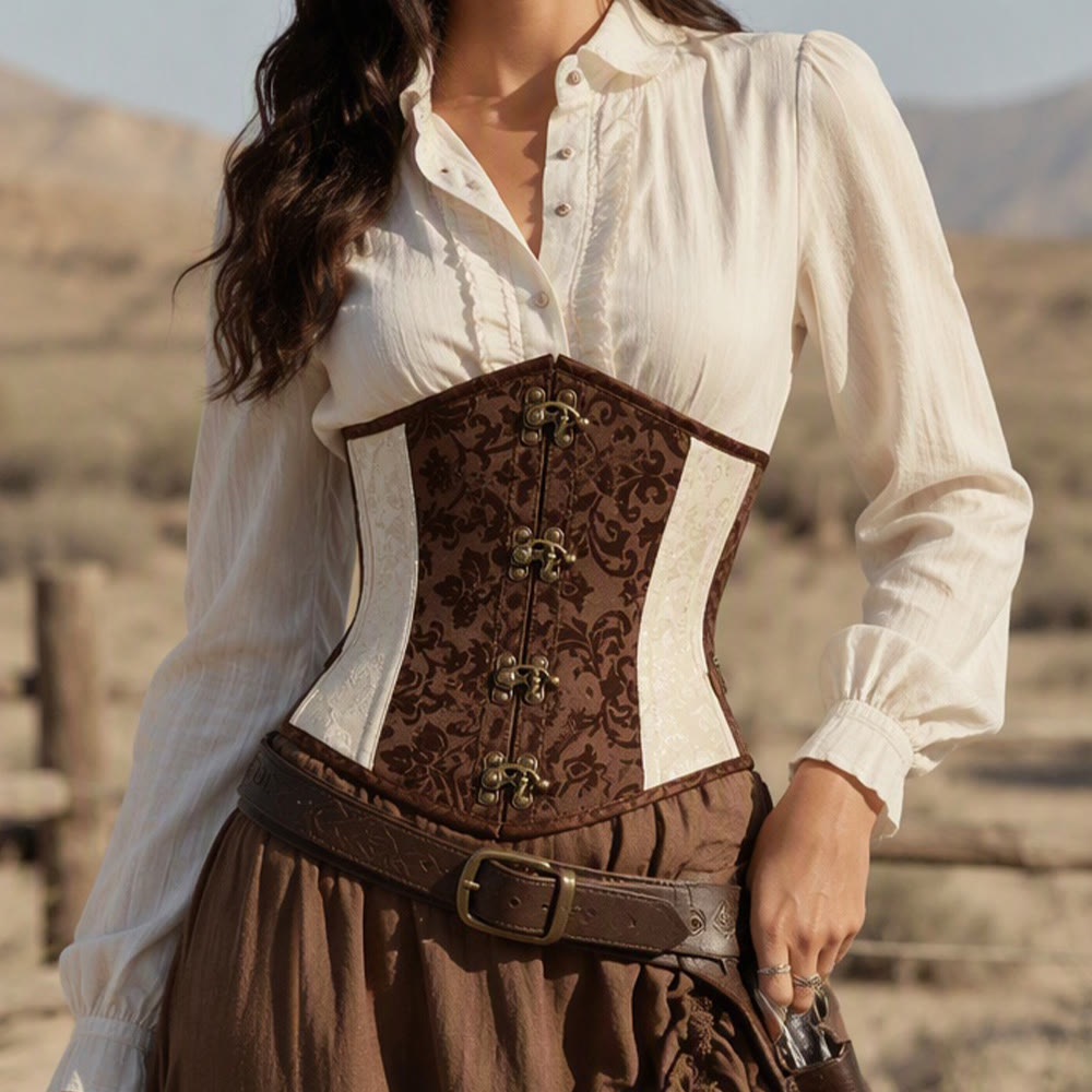 Women Gothic Jacquard Corset Waist Cincher Body Shaper - image 0