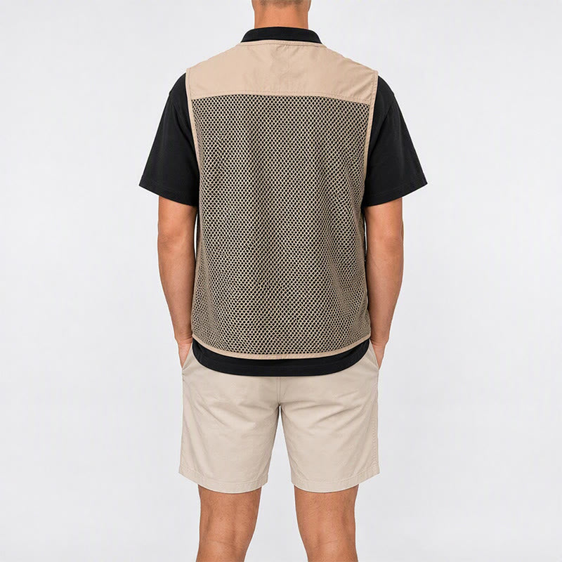 Men's Four Season Zipper Mesh Utility Pure Cotton Vest - image 2
