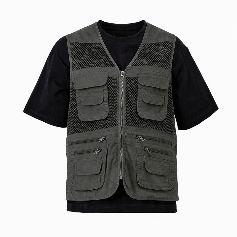 Men's Four Season Zipper Mesh Utility Pure Cotton Vest - image 13