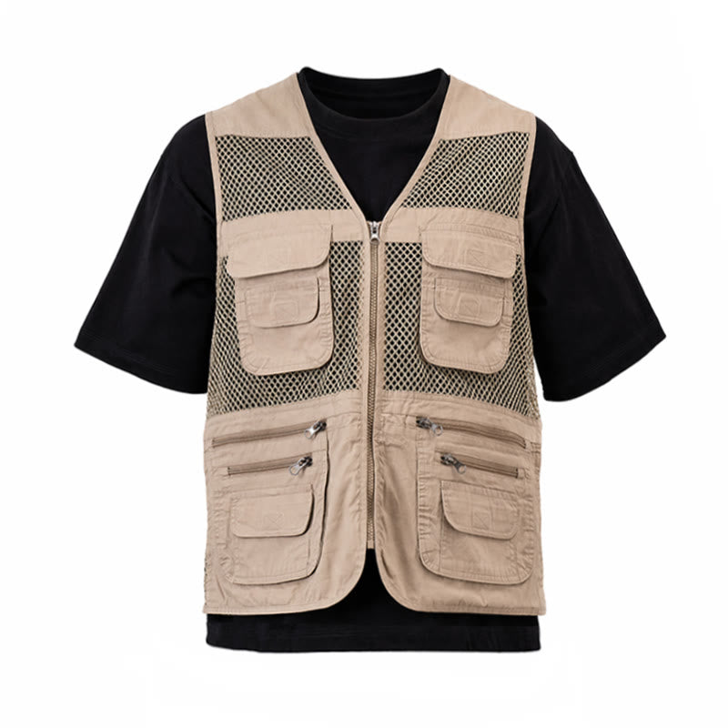 Men's Four Season Zipper Mesh Utility Pure Cotton Vest - image 10