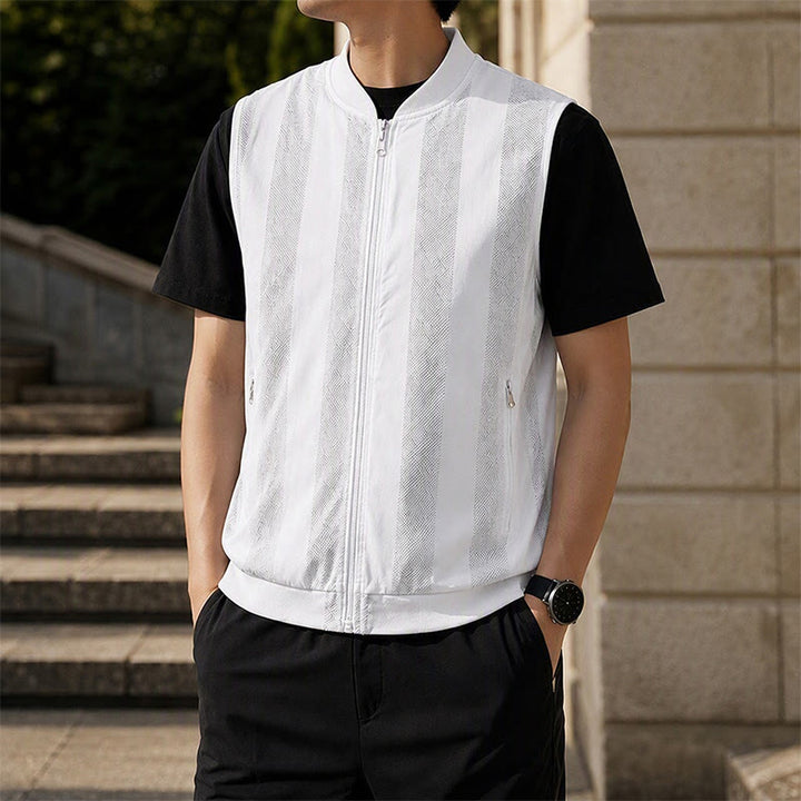 Men's Lightweight See Through Mesh Zipper Jacket Casual Vest - White - 5XL - image 5