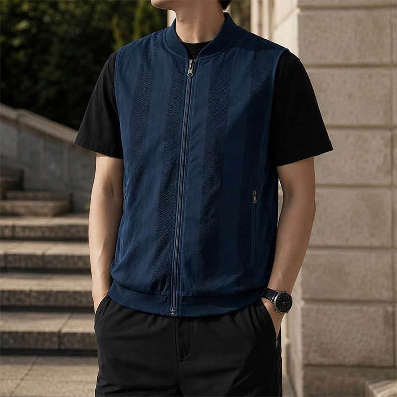 Men's Lightweight See Through Mesh Zipper Jacket Casual Vest - Blue - 5XL - image 0