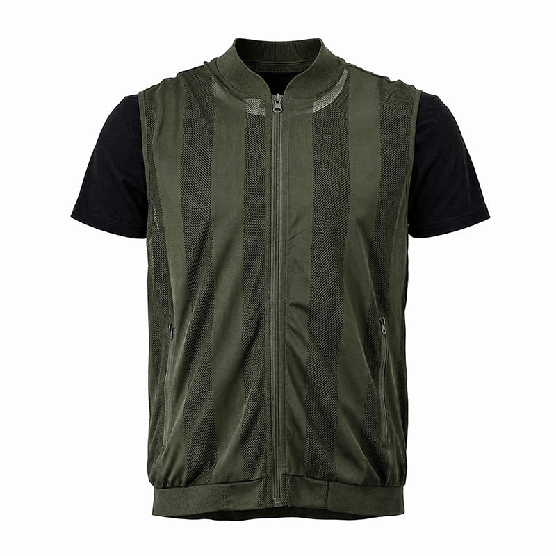 Men's Lightweight See Through Mesh Zipper Jacket Casual Vest - Army Green - 5XL - image 16