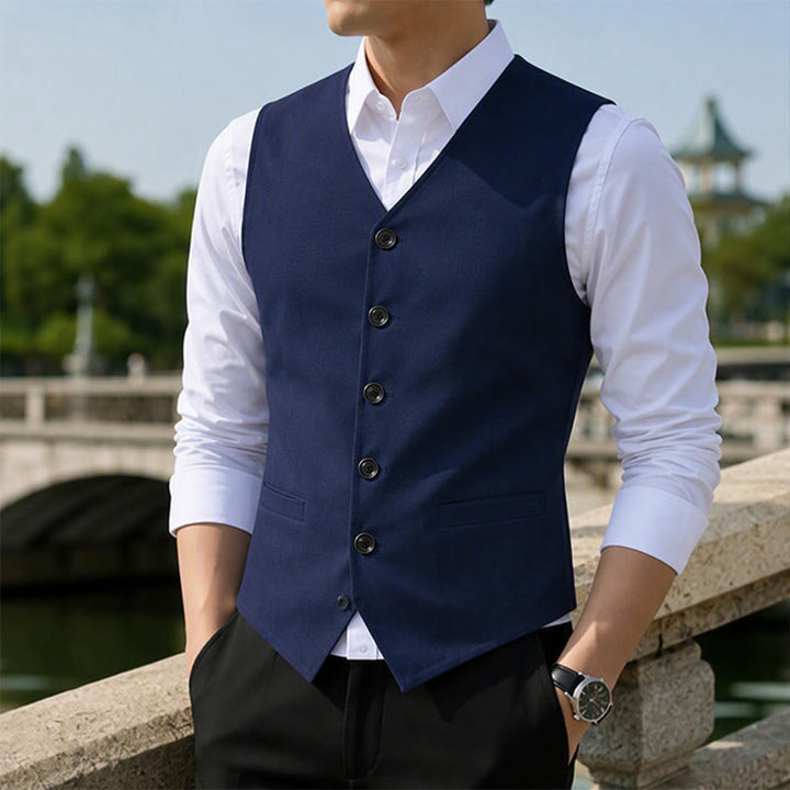 Men's Minimalist Linen Cotton Blend Casual Vest - Dark Blue - 3XL - image 5