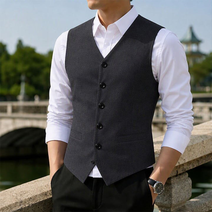 Men's Minimalist Linen Cotton Blend Casual Vest - Black - 3XL - image 4