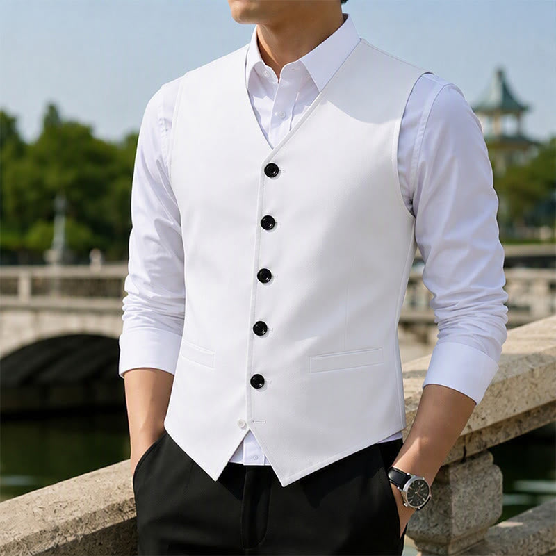 Men's Minimalist Linen Cotton Blend Casual Vest - White - 3XL - image 0