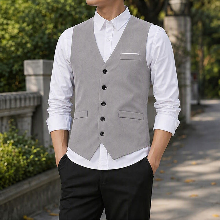 Men's British Slim Fit Suit Waistcoat Formal Business Vest - Grey - 5XL - image 0