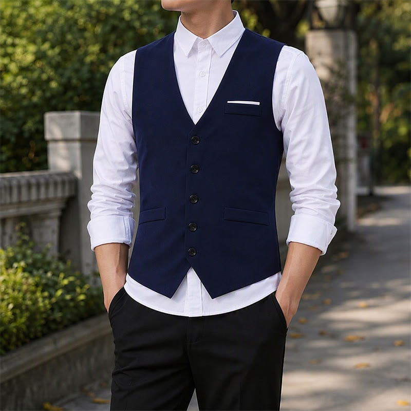 Men's British Slim Fit Suit Waistcoat Formal Business Vest - Navy Blue - 5XL - image 4