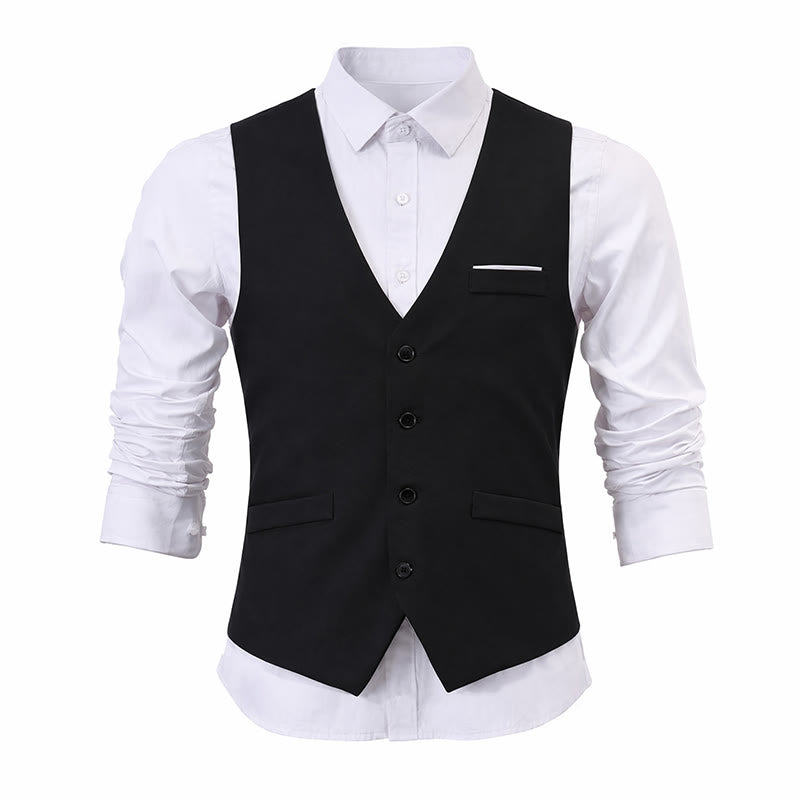 Men's British Slim Fit Suit Waistcoat Formal Business Vest - Black - 5XL - image 13