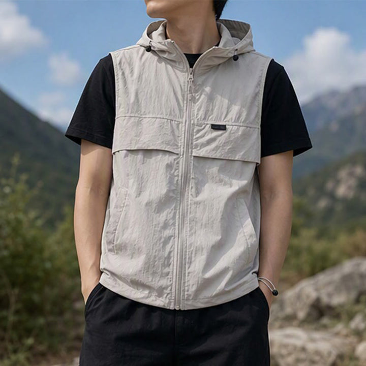 Men's Sun Protection Hooded Breathable Outdoor Sports Vest - Light Silver Grey - 3XL - image 0