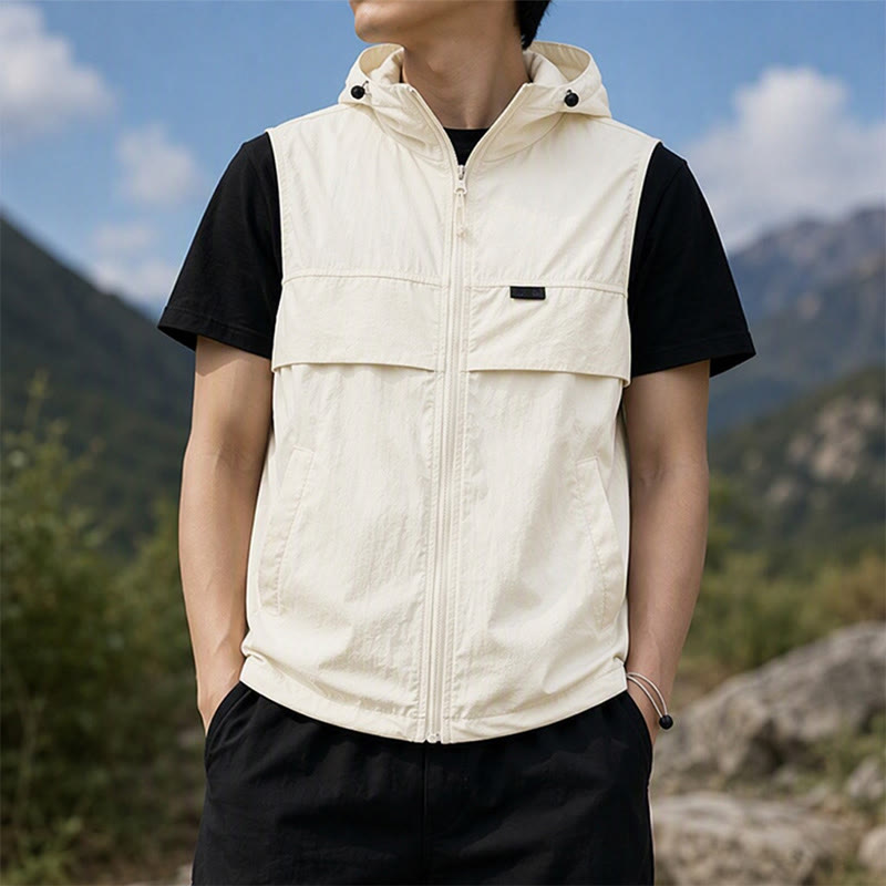 Men's Sun Protection Hooded Breathable Outdoor Sports Vest - Apricot - 3XL - image 9