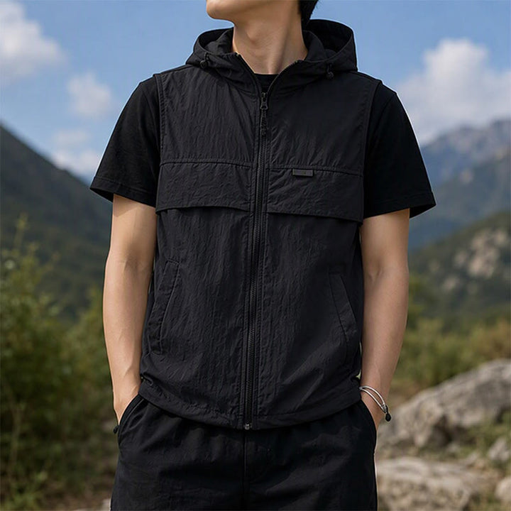 Men's Sun Protection Hooded Breathable Outdoor Sports Vest - Black - 3XL - image 7