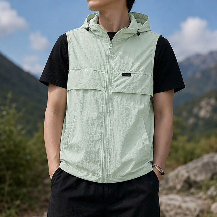 Men's Sun Protection Hooded Breathable Outdoor Sports Vest - Bean Paste Green - 3XL - image 5