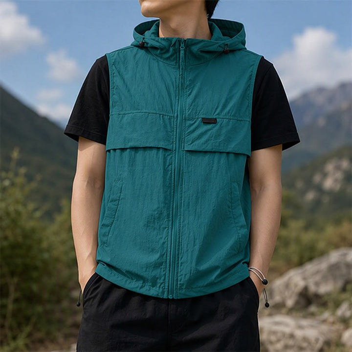 Men's Sun Protection Hooded Breathable Outdoor Sports Vest - Turquoise Green - 3XL - image 6