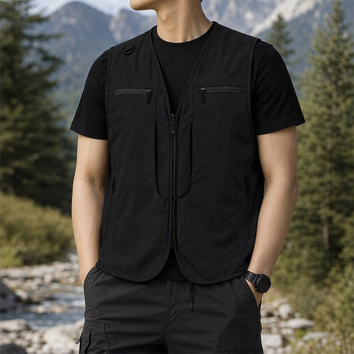 Men's Multi Zipper Pockets Outdoor Quick Dry Utility Waistcoat Vest - Black - 8XL - image 4