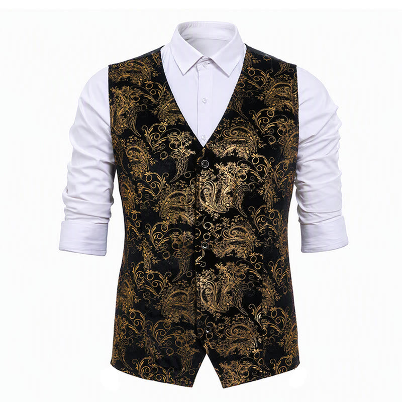 Men's Luxury Vintage Baroque Print Party Club Suit Vest - image 11