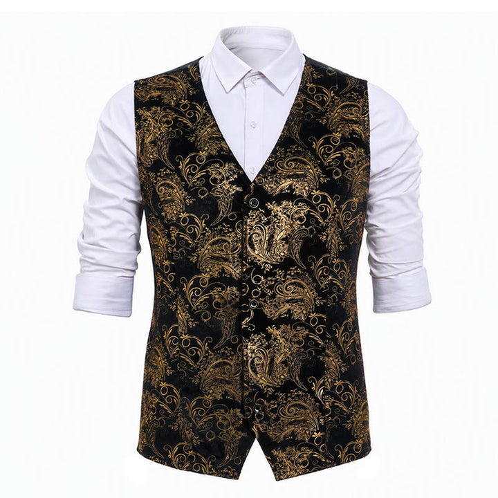 Men's Luxury Vintage Baroque Print Party Club Suit Vest - image 11