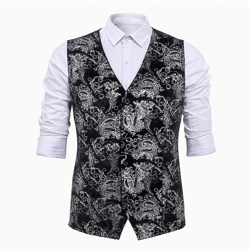 Men's Luxury Vintage Baroque Print Party Club Suit Vest - image 13