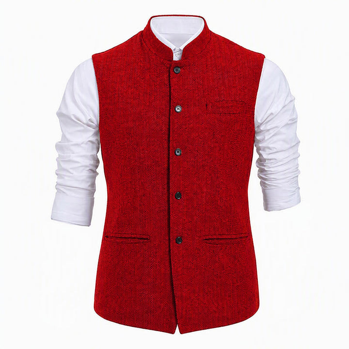 Men's Mandarin Collar Herringbone Tweed Waistcoat Suit Vest - image 23