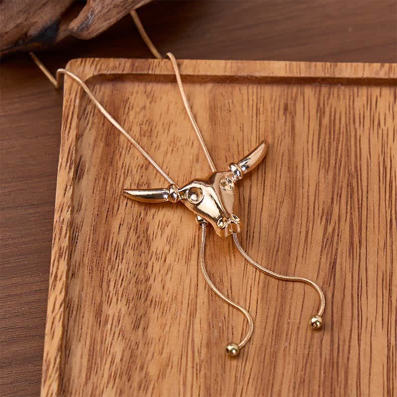 Taurus Lariat Longhorn Pull-Out Long Y-Shaped Bolo Necklace - Gold - image 0