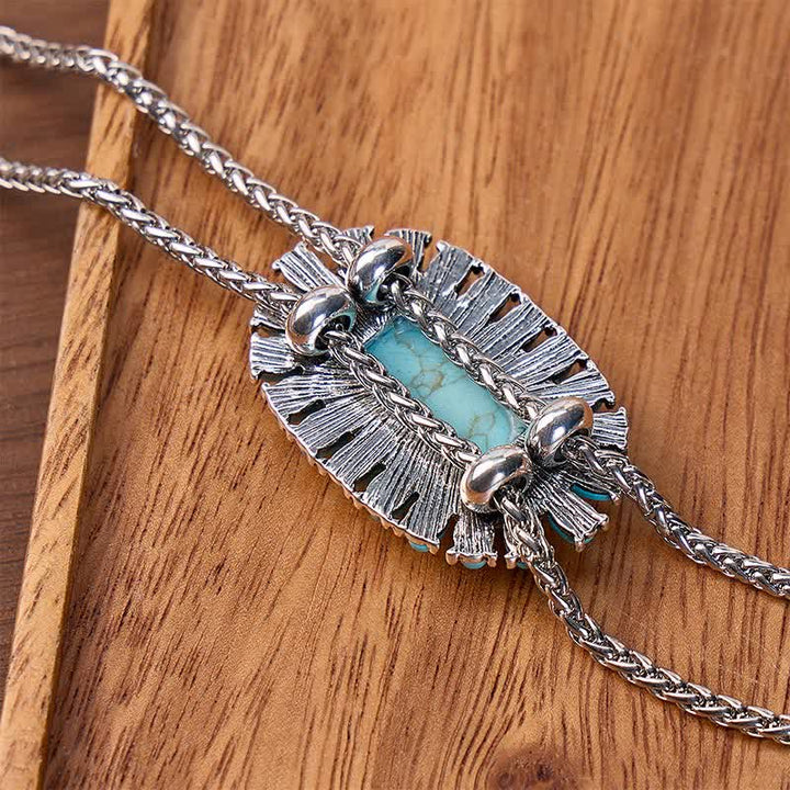 Boho Oval Turquoise Pendant Y-shaped Bolo Necklace With Two Teardrop Dangles - image 2